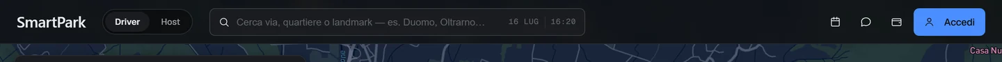 The same SmartPark header in the dark theme