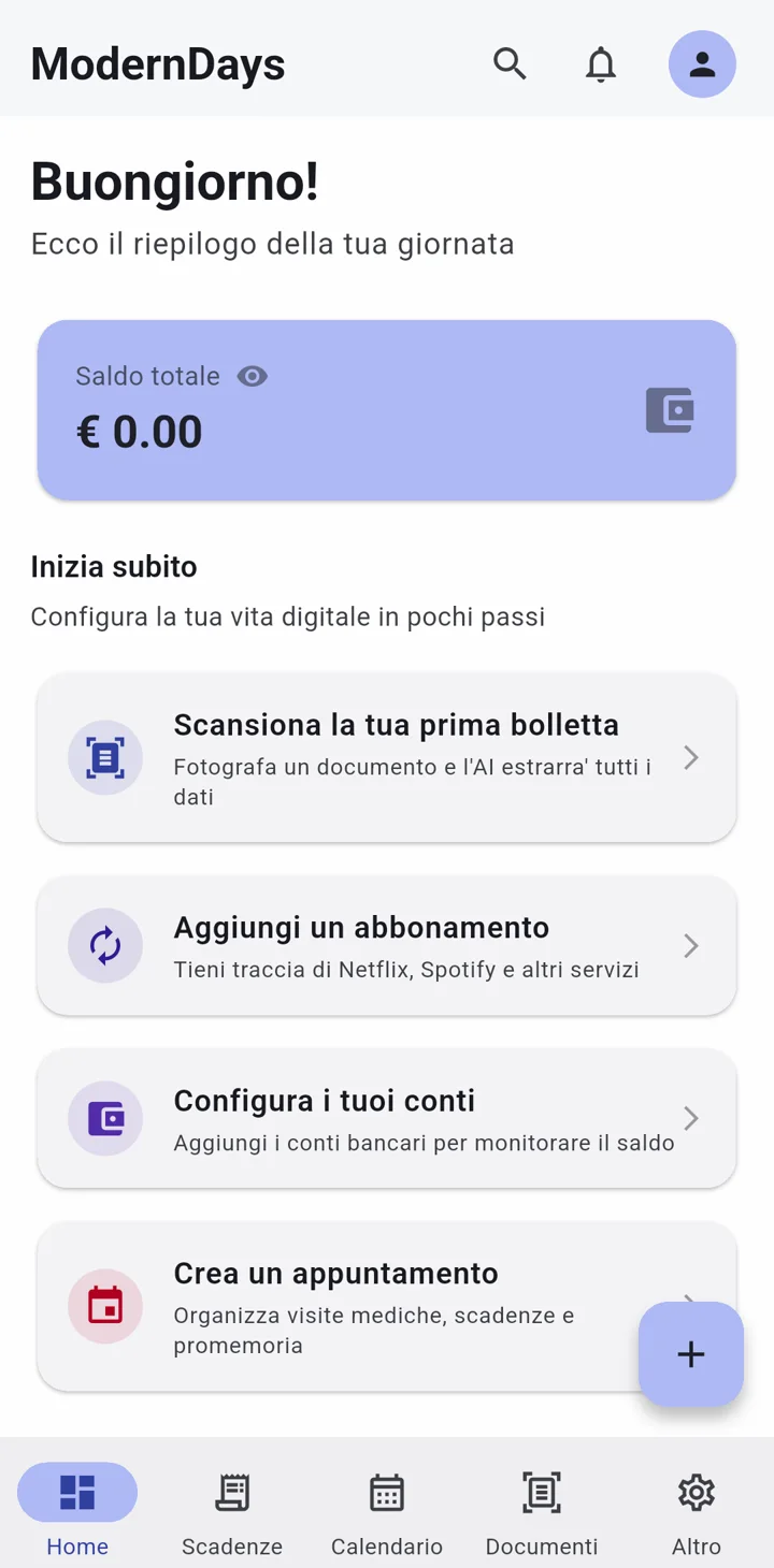ModernDays: an app for household expenses, bills and documents
